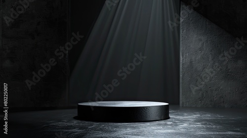 A sleek black podium under a spotlight in a dark room