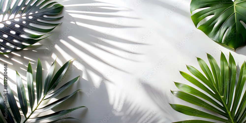palm leaves with shadows, white background palm leaves with shadows, white background