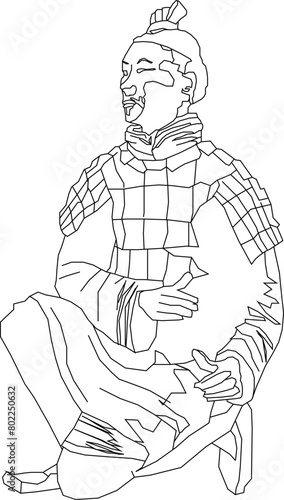 Detailed vector sketch illustration of traditional ethnic Chinese warrior design