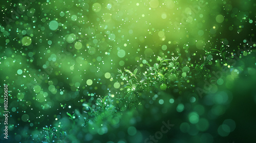 Bold emerald green particles pulsating with life against a softly blurred background, symbolizing growth and vitality.
