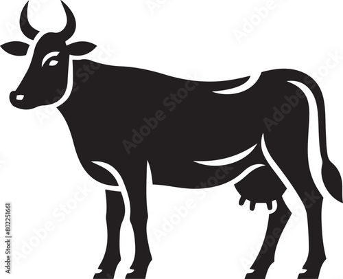 Silhouette of a cow with horns and tail illustration.