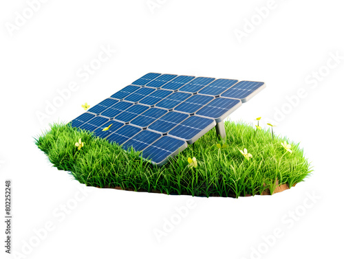 solar panels on grass, 3d illustration photo