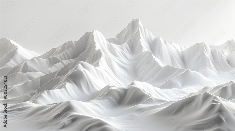 Fototapeta premium white 3D abstract background portraying rolling hills and distant mountains, Generative AI