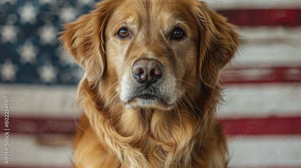 Proud American Pooch: Celebrating Independence Day with Generative AI-Created USA Flag Backdrop