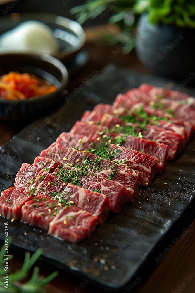 Thin beef slices freshly cut Thin beef slices freshly cut