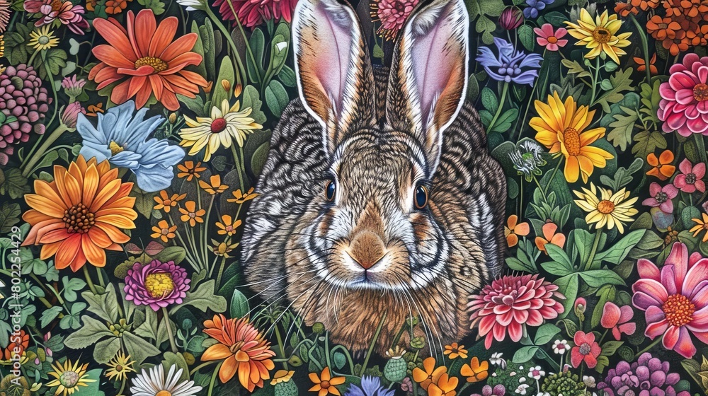 Object Perspective Rabbit Illustrate a top-down perspective of a charming rabbit exploring a ...