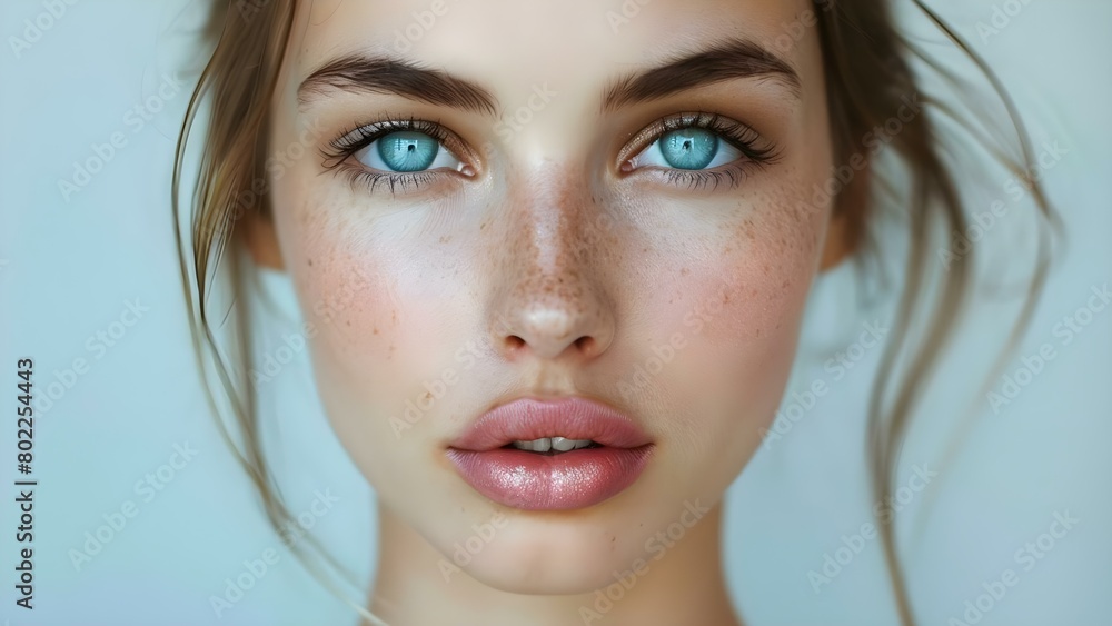 Close-up Portrait of a Caucasian Woman with Striking Blue Eyes and Pouty Lips. Concept Close-up Portrait, Caucasian Woman, Blue Eyes, Pouty Lips Close-up Portrait of a Caucasian Woman with Striking Blue Eyes and Pouty Lips. Concept Close-up Portrait, Caucasian Woman, Blue Eyes, Pouty Lips