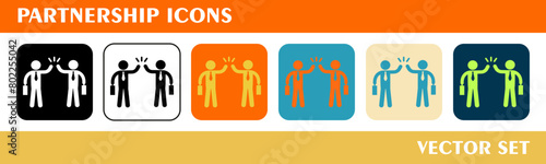 Partnership icons set. 6 style icons with various colors. For sign, symbol, web design or web graphics. 