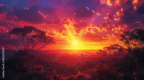 Behold the mesmerizing spectacle of a sunrise gradient scene teeming with life, as vibrant pigments meld into darker tones, crafting a dynamic backdrop for visual enhancement.