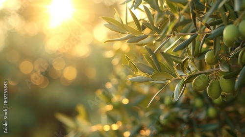Morning Sunlight through Defocused Olive Trees with Copyspace