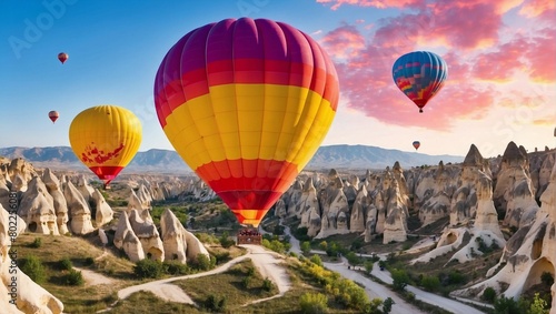 Colorful hot air balloons before launch in Gore Me national park, Cappadocia, Turkey.
