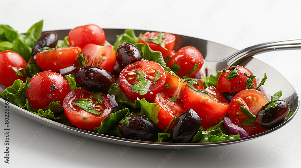 Vegan food: healthy fresh vegetables salad. Salad with arugula and cherry tomatoes.