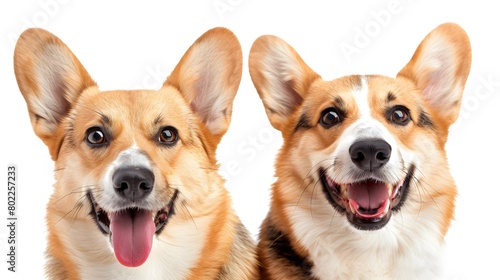 Two Enthusiastic Corgi Companions Sharing a Playful Moment on White Background