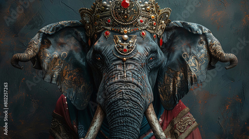 The elephant is adorned with beautiful jewelry and looks very majestic
