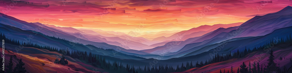 Behold the enchanting allure of a sunrise gradient vista, where bold colors meld with rich hues, painting a breathtaking panorama that ignites the imagination.