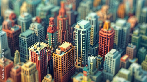 City buildings in pixel art  full city background blurre