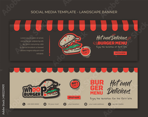 Set of landscape banner template with classic canopy in black and cream background