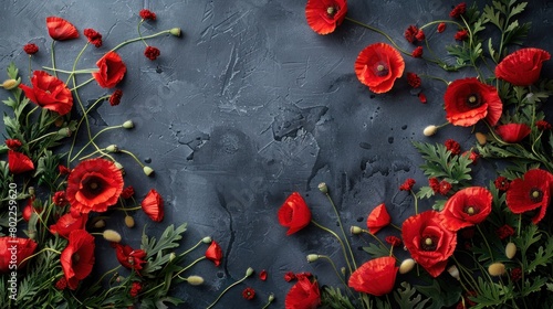 Honoring Veterans: Commemorative Wreaths and Poppies Background with Space for Text © hisilly