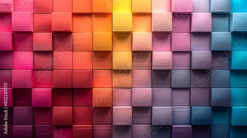 A visually soothing background featuring squares arranged in a precise grid, each square smoothly transitioning from one color to the next across the spectrum to create a mesmerizing gradient effect.
