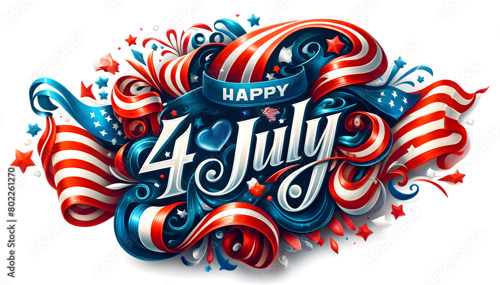 Naklejka premium Happy Independence Day, swirling ribbons in the style of the American flag