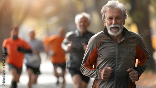 Elderly Men Embrace Fitness and Friendship in a Diverse Running Club. Concept Elderly Fitness, Running Club, Friendship, Diversity, Embracing Health