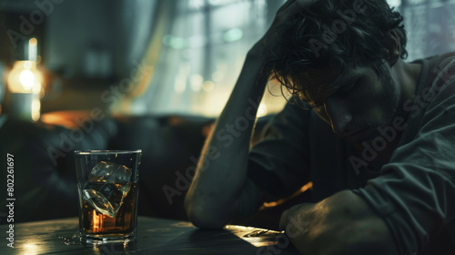 Man drinking alcohol. Alcohol addiction problem. Abuse alcohol drinking. Close up face of disturbed, troubled man. Feeling angry, resentful, humiliated. Depressive thoughts