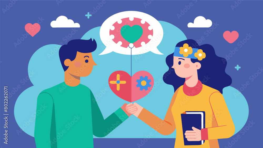 A neurodivergent mentor and mentee bond over their shared interest in a particular topic using it as a foundation for their mentoring relationship.. Vector illustration A neurodivergent mentor and mentee bond over their shared interest in a particular topic using it as a foundation for their mentoring relationship.. Vector illustration