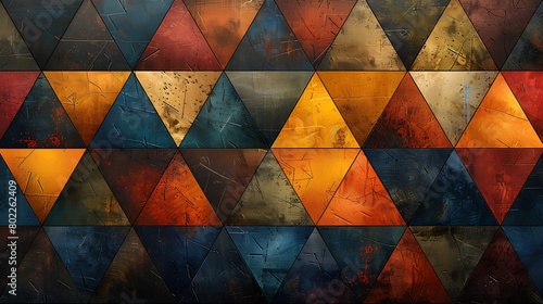 Wallpaper Mural An intricate and engaging abstract artwork where triangles interlock in a seamless pattern, featuring a diverse palette from subtle pastels to deep, rich hues. Torontodigital.ca