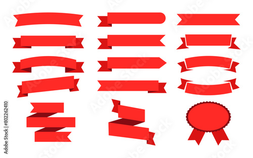 Ribbon template set elements for products tag and logo designing set of ribbon tape in red color. Red ribbon vector set.