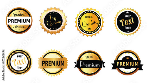 collection of elegant black and golden design elements - shields, labels, seals, banners, badges, scrolls and ornaments