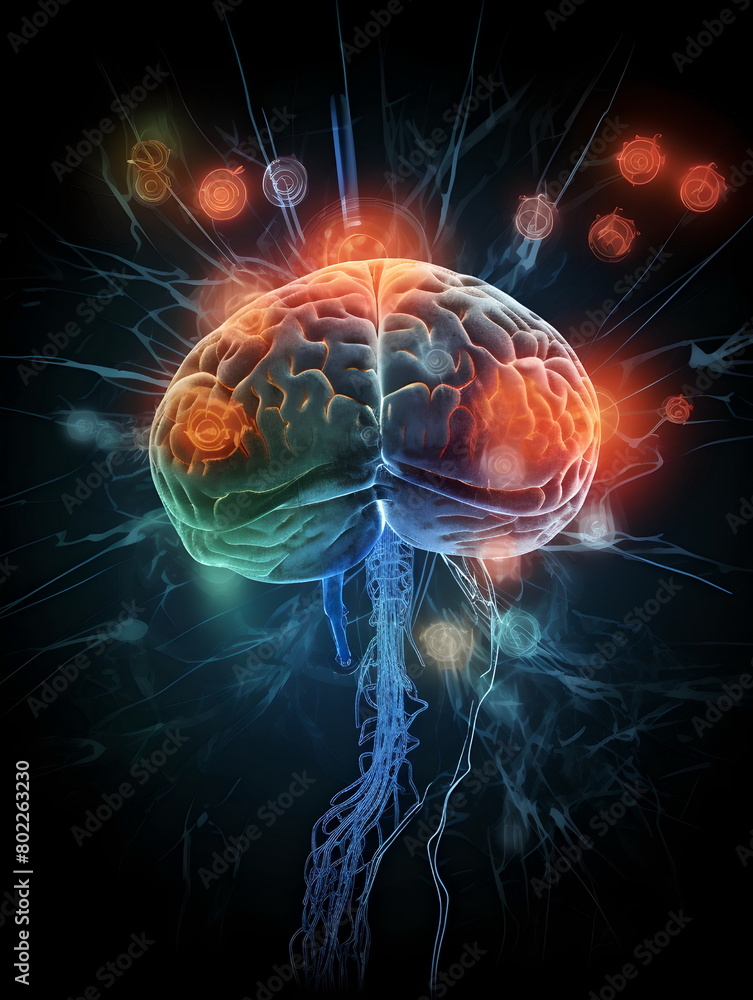 Obraz premium X-ray volumetric, color 3D scanning of the human brain