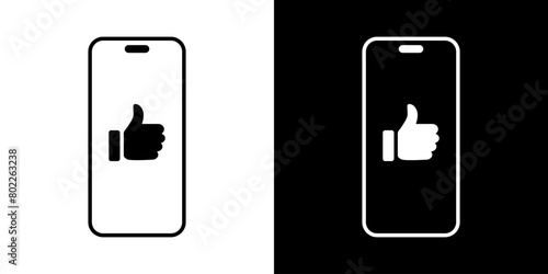 Thumb up icon on smartphone screen. Like on cellphone display
