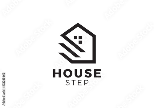 stairs with house logo. upstair home building vector design