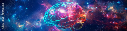 Illuminated Brain Concept in Cosmic Space Exploring Cognitive Function and Innovation photo
