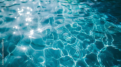 Clear water in swimming pool with ripple in clean aqua liquid. Summer wallpaper blue background. Generative AI.