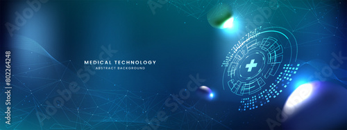 Healthcare technology and medical innovation digital technology background. Medical, science and technology concepts. Abstract futuristic design. Vector illustration.