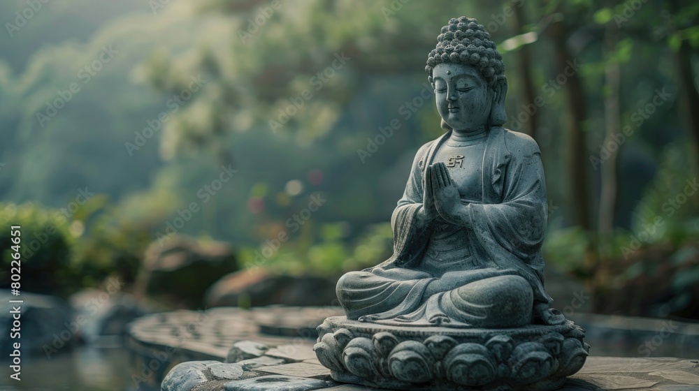 Majestic Buddha Statue Amidst Untamed Forest Backdrop Majestic Buddha Statue Amidst Untamed Forest Backdrop