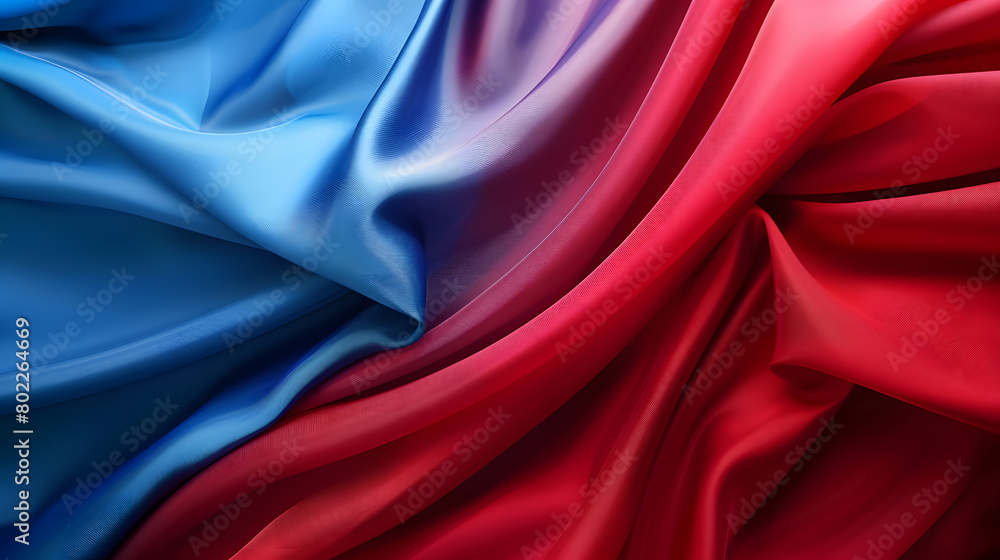 closeup of abstract fractal design of red and blue fabric drape background. Generative AI. closeup of abstract fractal design of red and blue fabric drape background. Generative AI.
