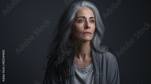 Depressed sad mid age woman alone at home, upset insecure vulnerable woman feeling frustrated powerless anxious suffer from anxiety and depression. photo