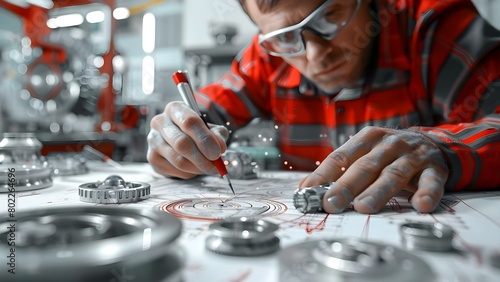 Engineer technician creating mechanical part drawings for manufacturing industry using caliper tools. Concept Manufacturing Drawings, Mechanical Parts, Engineering Tools, Caliper Techniques