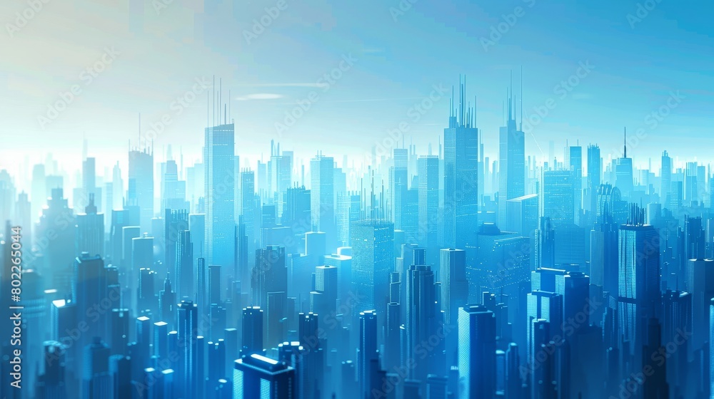 3d urban abstract background with blue sky and blue buildings futuristic city panorama illustration.