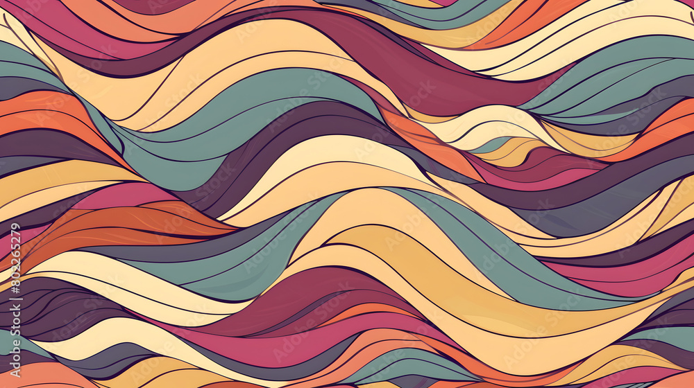 Curve lines ribbons wavy seamless pattern background. Generative AI. Curve lines ribbons wavy seamless pattern background. Generative AI.