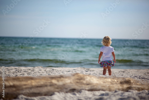 little girl on the beach looking out
