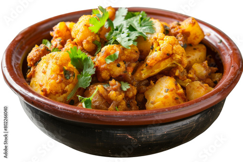 Indian Aloo Gobi with Potatoes and Cauliflower, Isolated on a Transparent Background