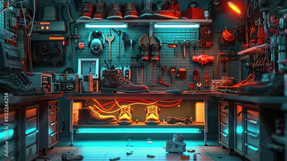 Vibrant D Rendering of a Shoe Repair Workshop A Colorful Ode to Artisanal Craftsmanship