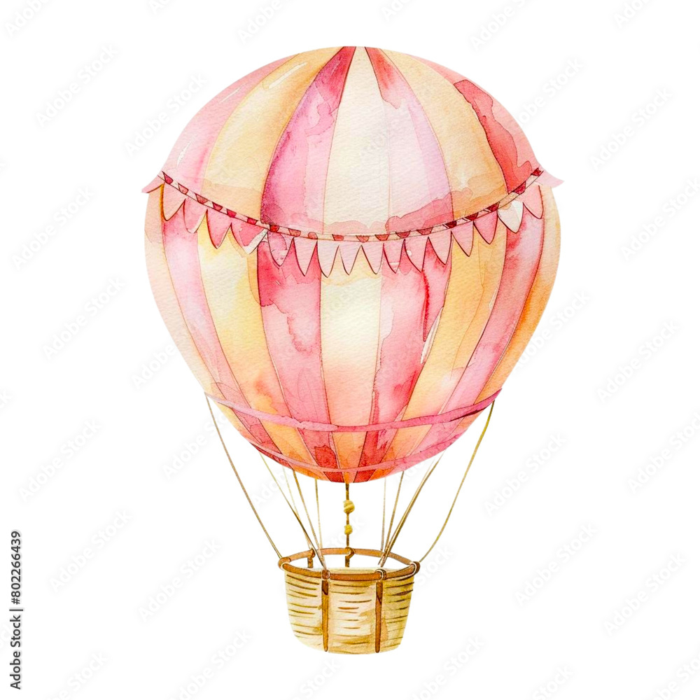 Fototapeta premium Watercolor hot air ballon transparent png.