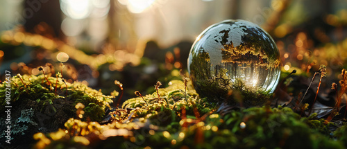 Crystal Ball Reflecting Sunlit Forest Landscape