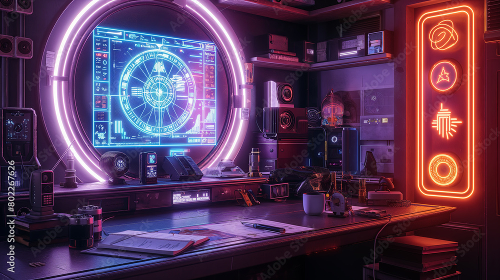 Futuristic Cybersecurity Command Center with Neon Lights and Advanced Monitoring Futuristic Cybersecurity Command Center with Neon Lights and Advanced Monitoring
