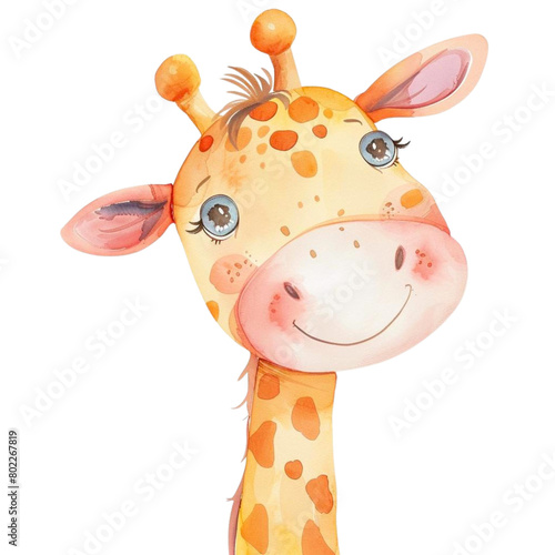 Watercolor Illustration cute baby giraffe PNG.