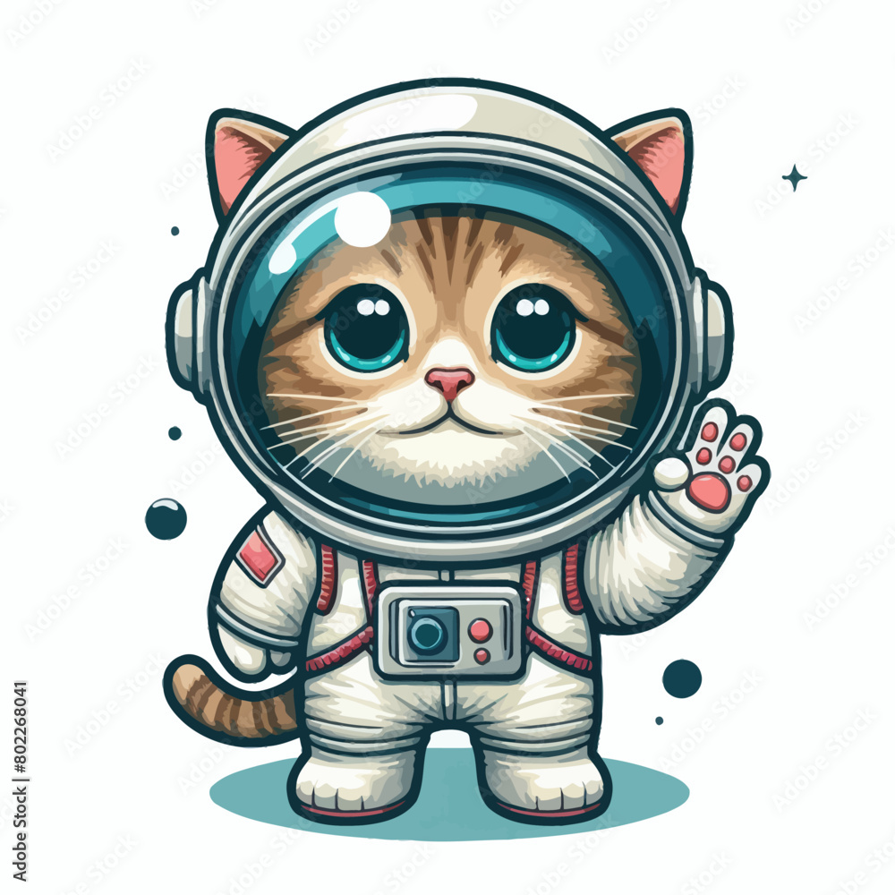 Astronaut cat vector in white background 